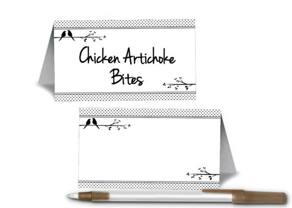 12 Blank Table Tent Place Cards, Birds on a Branch, Bridal Shower, Wedding, Engagement Party, Birthday Il_570xn