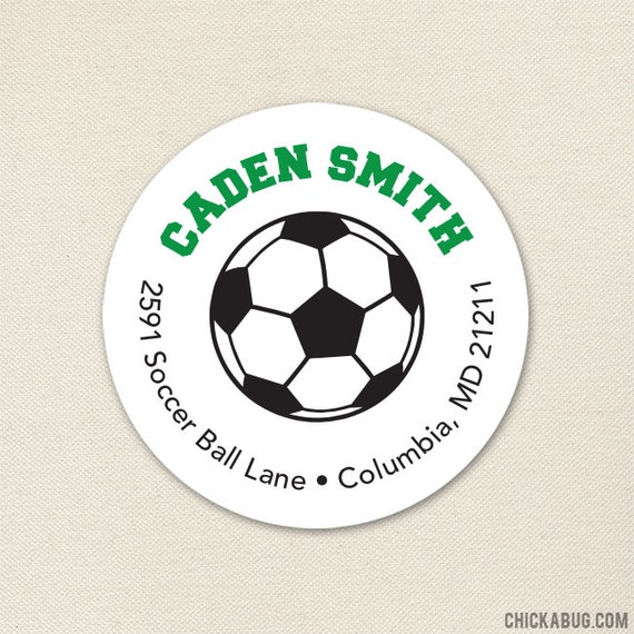 Soccer Address Labels / Soccer Ball Address Labels - Sheet of 24 - Choose green, red, blue or pink Il_570xn