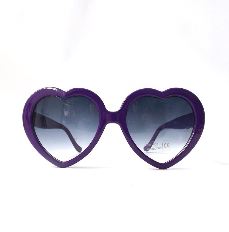 Vintage 1980 S Nos Purple Heart Sunglasses Heart Shaped