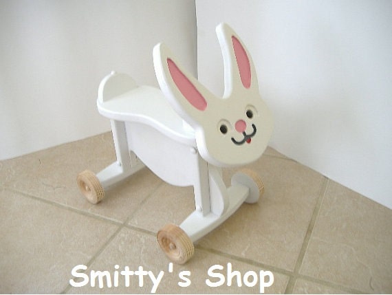 Toddler bunny rabbit solid wood ride on toy