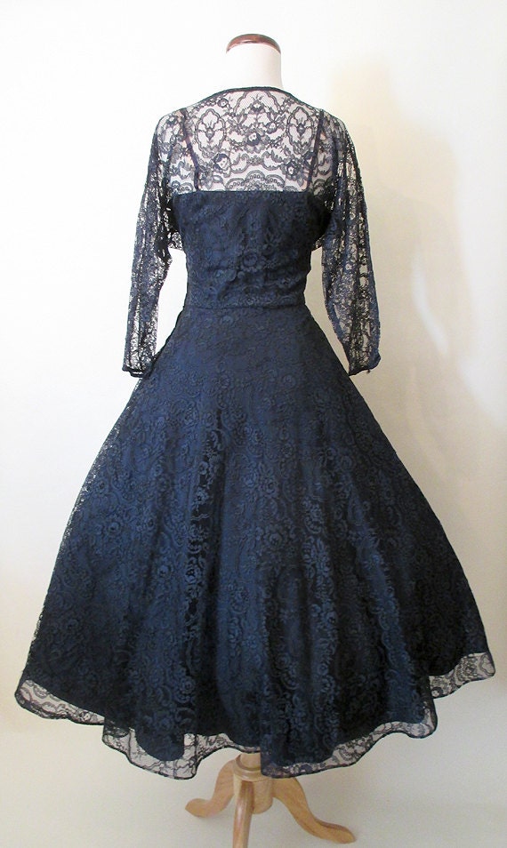 Gorgeous 1950's Midnight Blue Lace Cocktail Party Dress