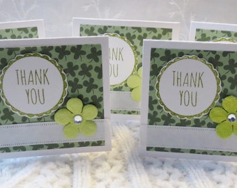 Four Leaf Clove Mini Thank You Cards with Flowers Set of 30