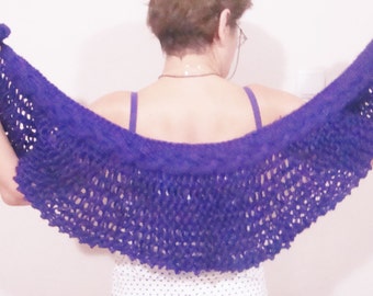 Hand knit shawl, Violet, Purple knitted shawl