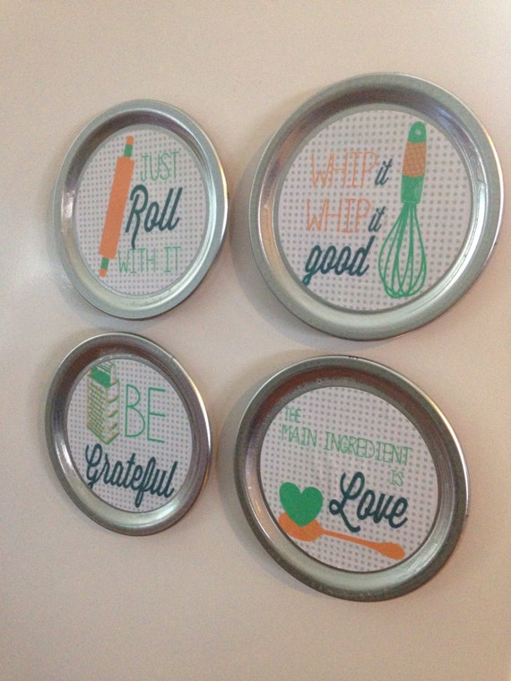 Mason jar lid kitchen humor set of 4 by mckennakay on Etsy