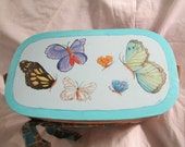 Basket, Vintage, Handpainted, Butterflies