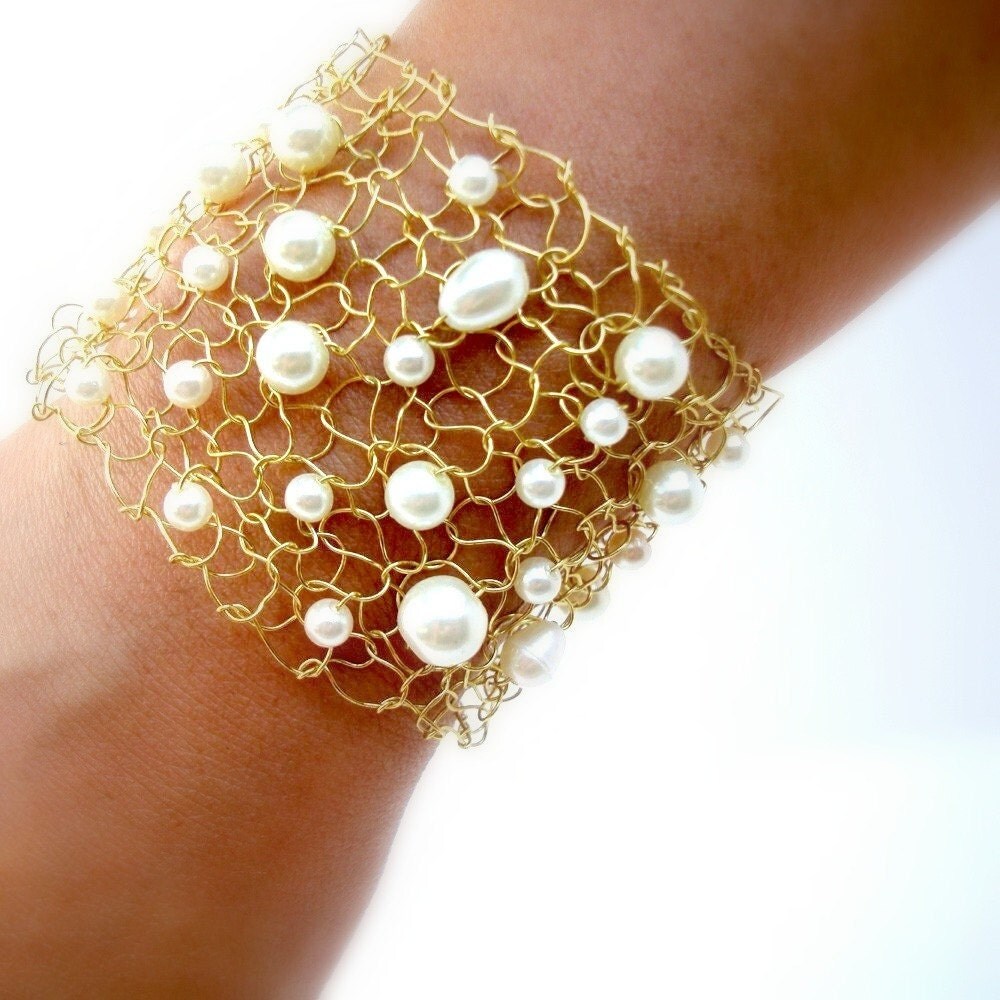 Gold Cuff Bracelet Pearl Cuff Bracelet Unique Jewelry Arm