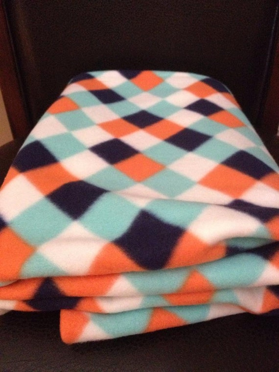 Toddler Blanket, Diamonds, Toddler Fleece Blanket, Boy Blanket, Fleece Blanket, Toddler Bedding, Boy Bedding, Blue and Orange