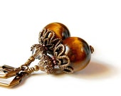 Tiger Eye Earrings Brown Earrings Gemstone Earrings Swarovski Crystal Dangles Tiger Eye Jewelry