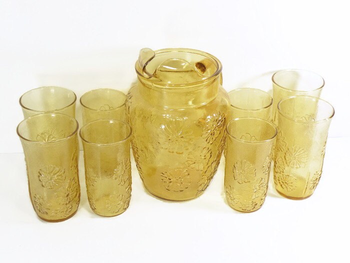 Anchor Hocking Vintage Drinking Glasses Glass Pitcher Beverage