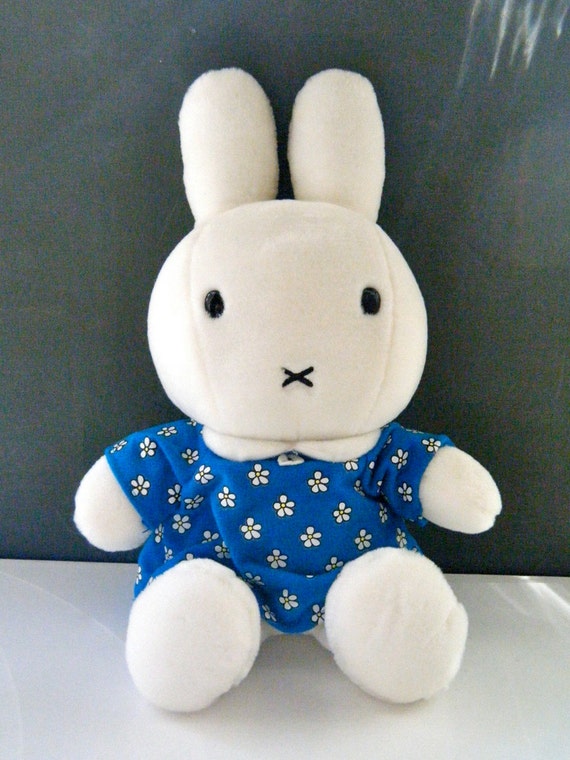 Miffy Rabbit Stuffed Plush White Rabbit with Blue Flower