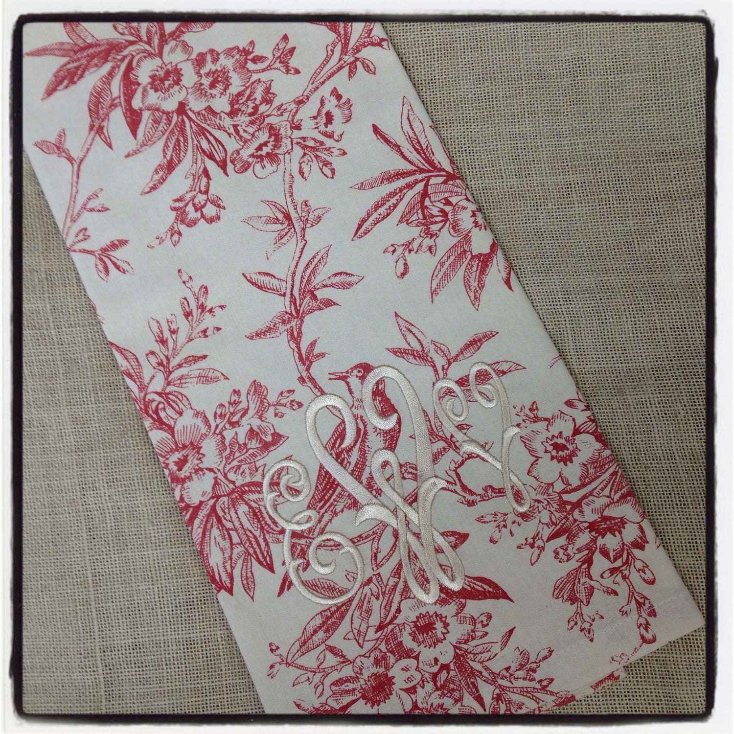 Embroidery blanks  bird motif guest towels  red by lillytgrace