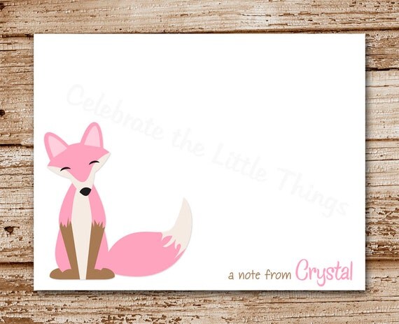 Pink Fox Note Cards (set of 8) Personalized | Woodland, Forest Animals Stationery Il_570xn