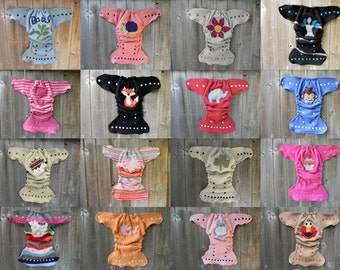 CUSTOM MADE Upcycled Wool Nappy Cover Diaper Wrap Cloth Diaper Cover One Size Fits Most Plain Color With Applique You Pick Your Color Scheme