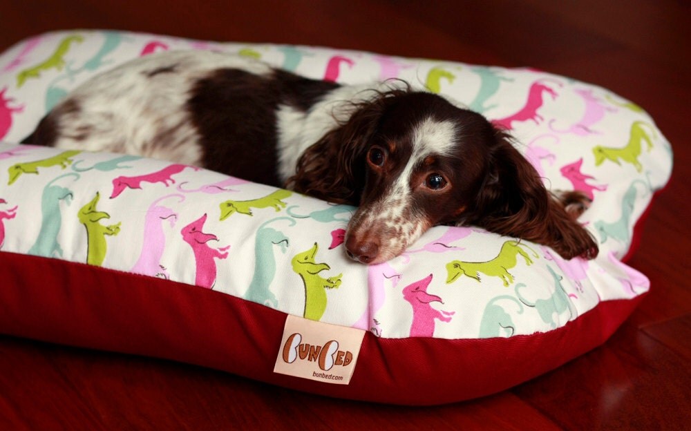 Pink Red Aqua Mod Dogs Dachshunds Hotdogs Bunbed Dog bed for