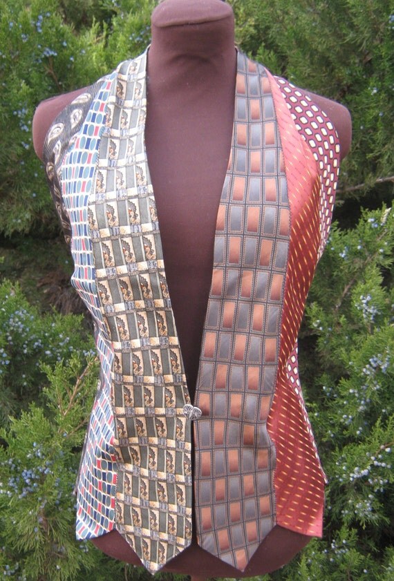 Women's Tie Vest in Rust and Sage Green