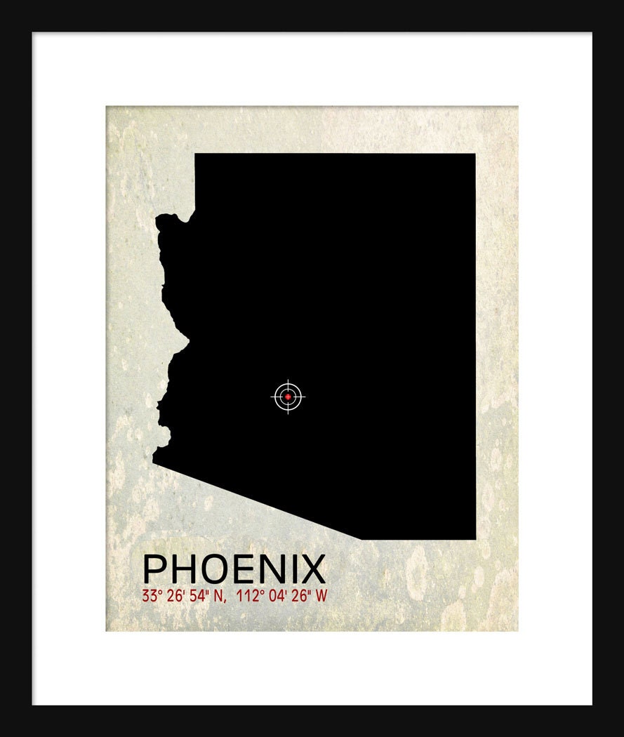 Phoenix Arizona Map Longitude Latitude Map By Justprints Phoenix Arizona Map Longitude Latitude Map By Justprints