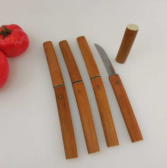 4 Vintage 1960's TAKAHASHI Knives Wood Japan Samurai Sword