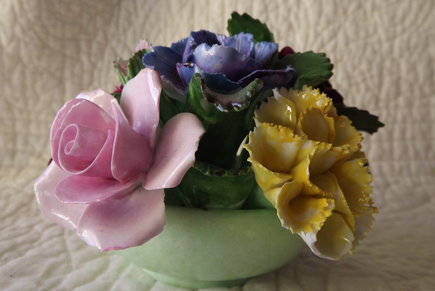 Vintage Denton English Bone China England Flowers Figurine