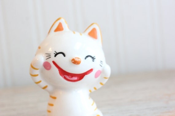 Big Eyed Cat, Cat Figurine, Inarco, Japan, Japanese, Smiling Cat ...