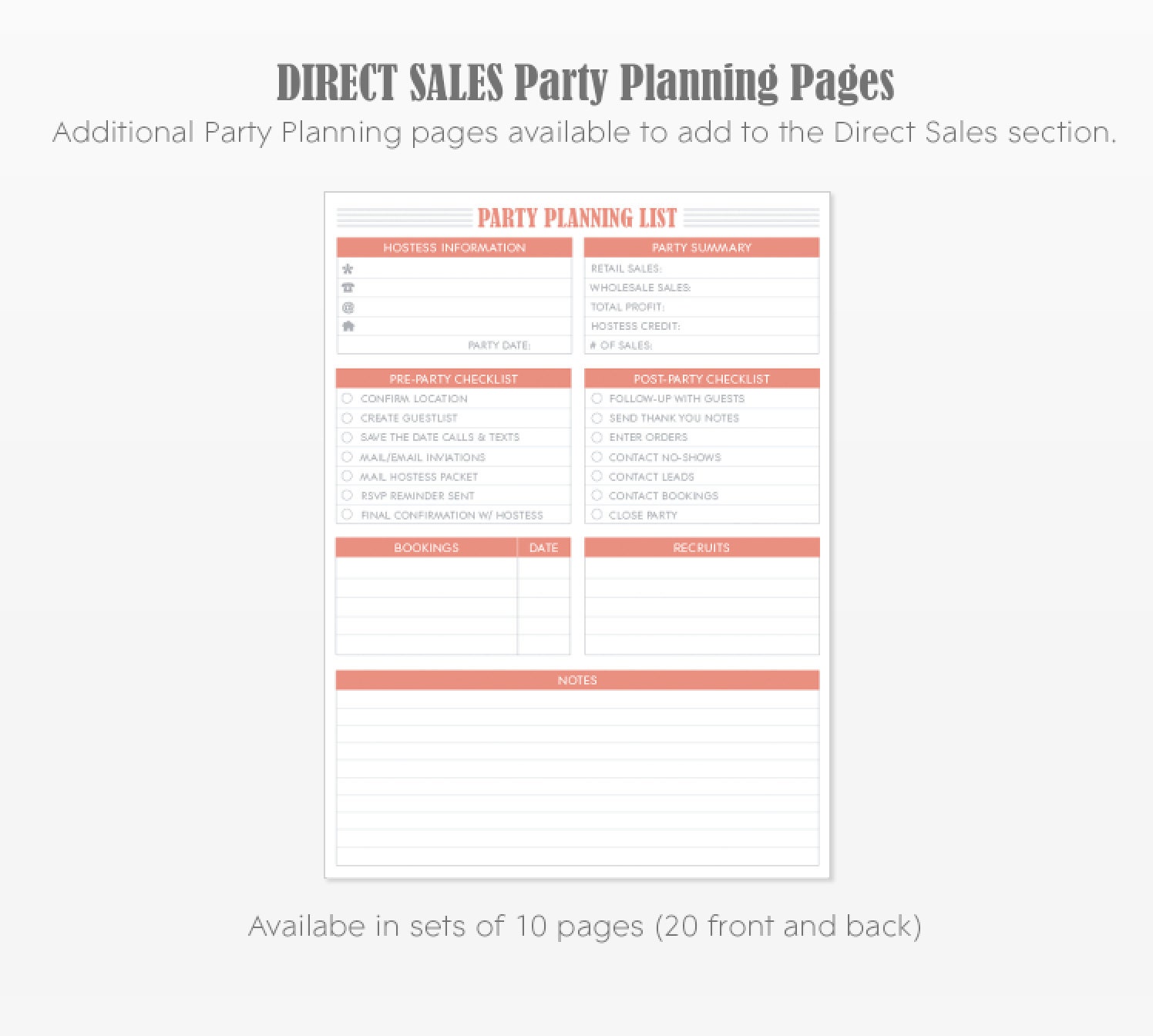 Extra Direct Sales Party Planning Pages