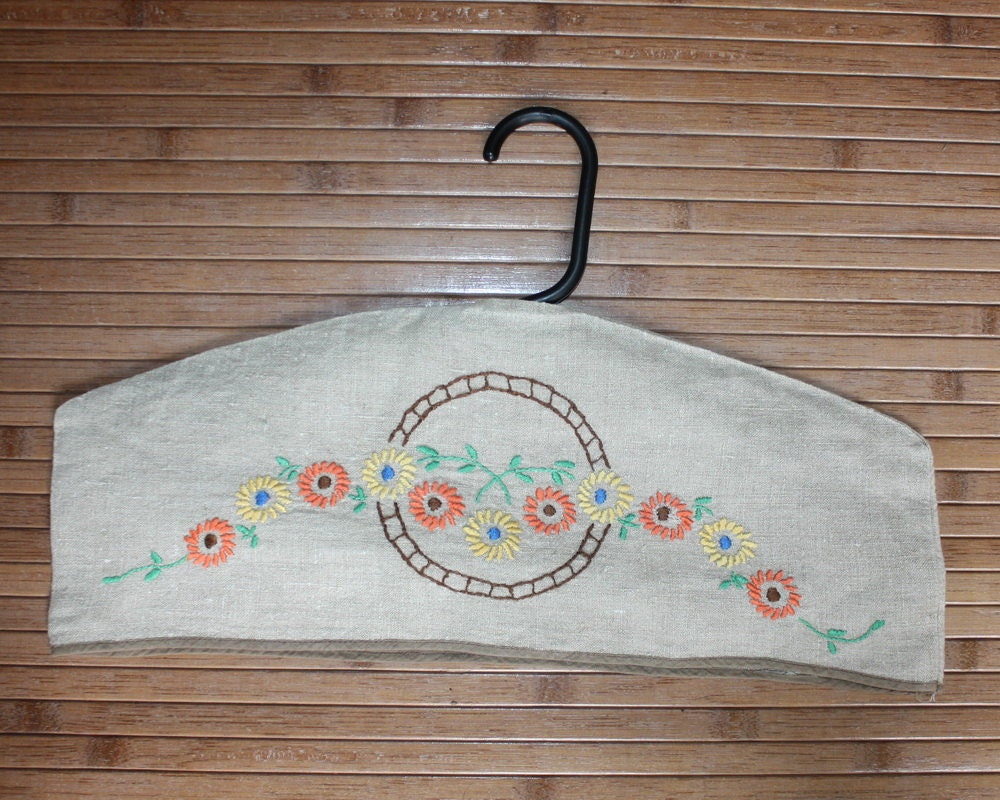 Clothes Hanger Cover Embroidered Linen