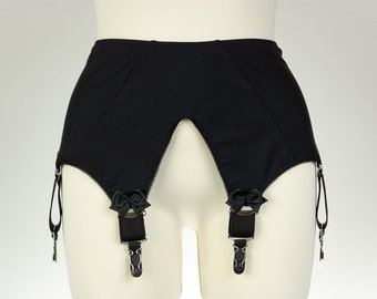 Deep V Style Black White IRIS Garter Belt Wide Suspender Belt Size XS-4XL