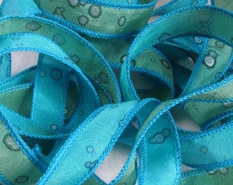 Hand Dyed Silk Ribbon - Jewelry - Ribbon bracelet pendant Wrist wrap - Quintess - Tropical Sparkle