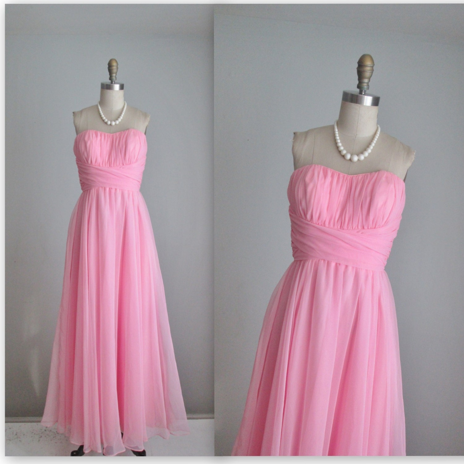 70's Chiffon Gown // Vintage 1970's Strapless by TheVintageStudio