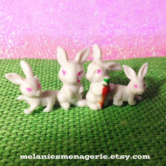 Miniature Plastic Rabbits Vintage and Kitschy Row of White
