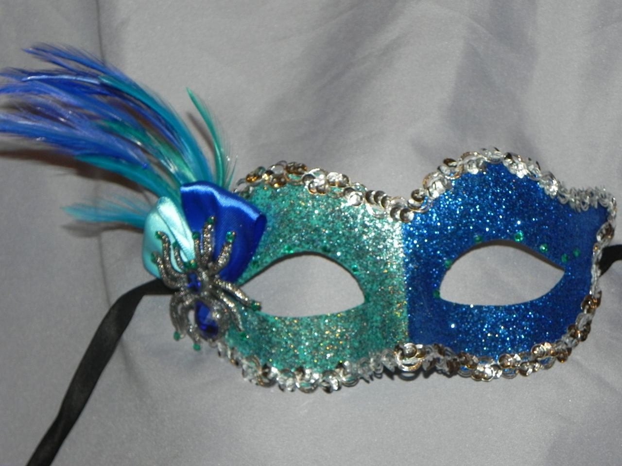 Aqua and Royal Blue Glitter Masquerade Mask by TheCraftyChemist07