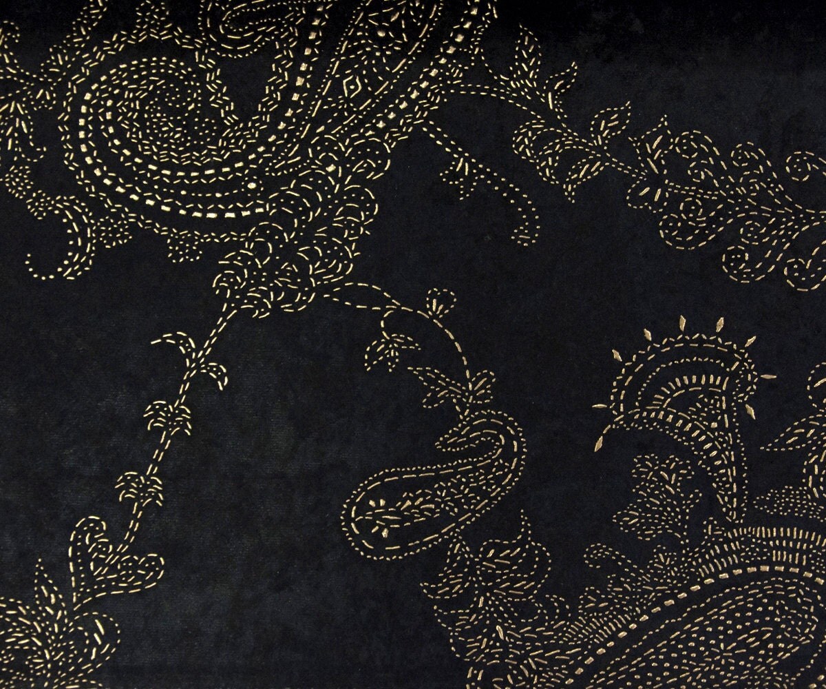 Paisley Black & Gold Velvet Dew Drops 150 cm Width Fabric By