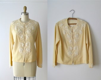 vintage beaded sweater / beaded cardigan sweater