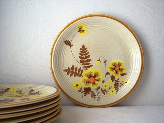 mikasa stoneware plate - fernflower - set of seven plates - mid ...