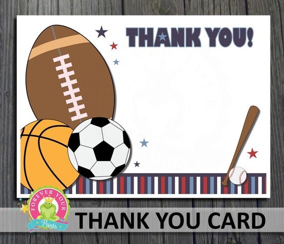 Sports All Star Thank You Card / All Star Party / All Star Birthday / Sports Birthday / INSTANT DOWNLOAD Il_570xn