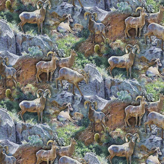 Springs Creative Rocky Grandeur Bighorn Sheep Scenic 1/2 Yard Free Shipping Fabric for Quilting 5169