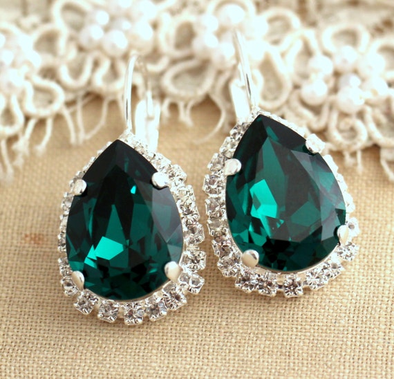 Emerald Earrings Bridal Emerald Earrings Emerald Silver Drop