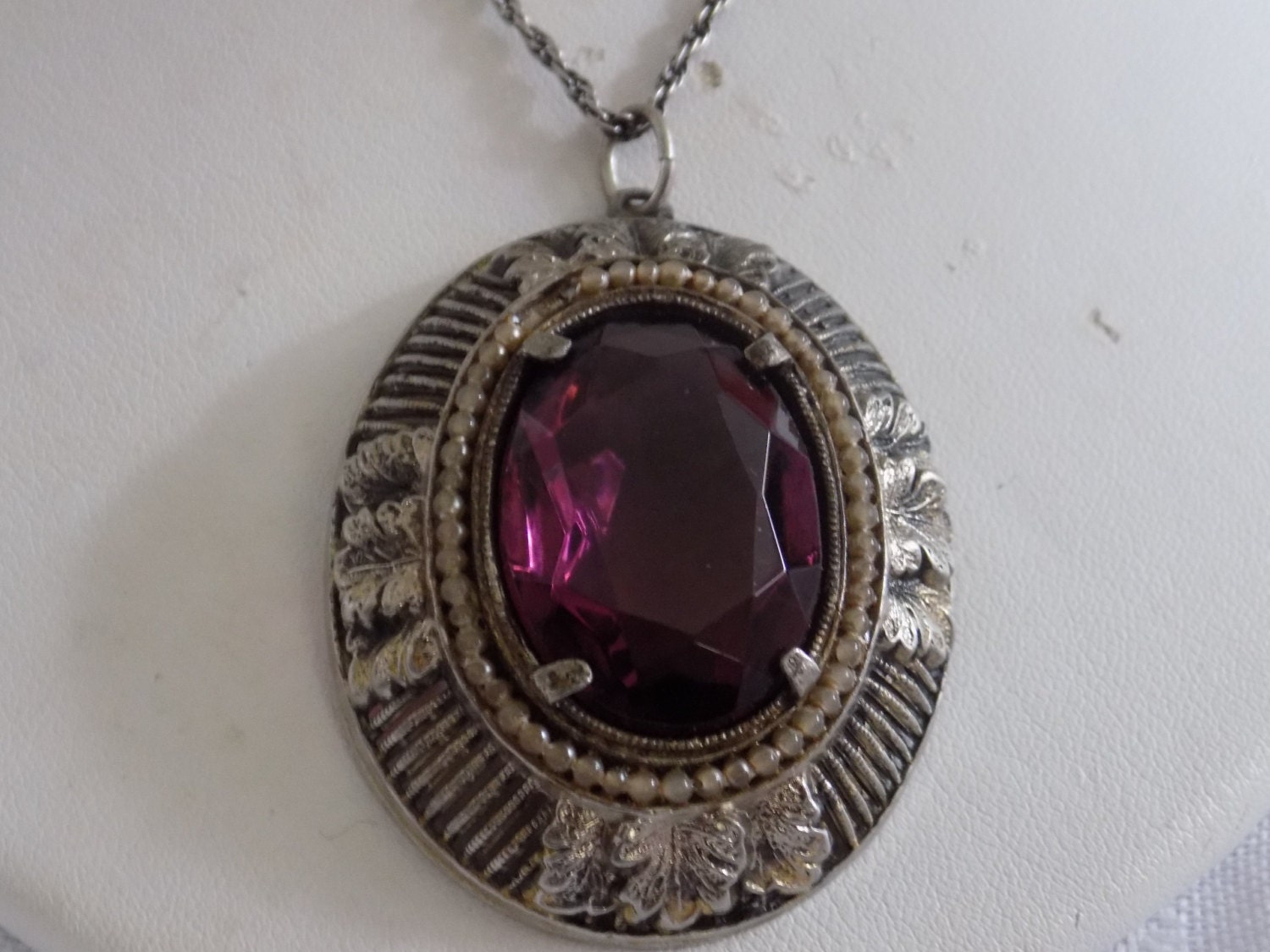 Vintage pendant necklace large amethyst crystal by denise5960