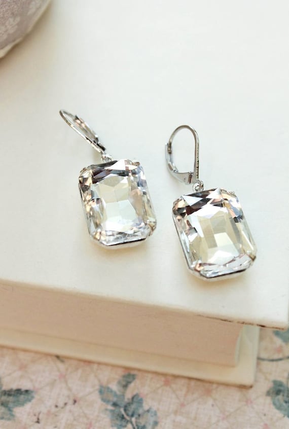 Crystal Rhinestone Earrings Big Glass Drop Earrings Vintage