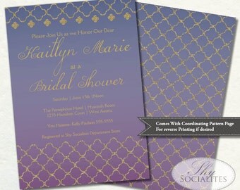 Moroccan Invitation | Quatrefoil Invitation | Moroccan Bridal Shower | Ink Ombre | Glitter-Look Invitation | Purple | Instant Download