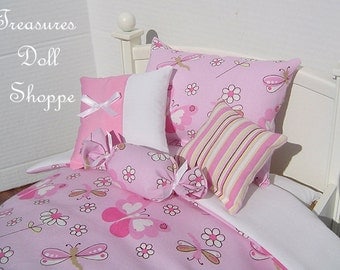 Doll Bedding 5 Pc Set for 18 Inch Dolls - Pink Butterflies