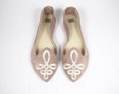 Pointy Old Pink Handmade Leather Loafers Slip on Shoes with Deco Silver Lurex Detail