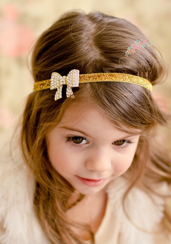 Gold Headband, Rhinestone Headband, Flower Girl Headband, baby headbands,crystal headband bridal headband, Toddler Headband,Neborn headband. by ThinkPinkBows