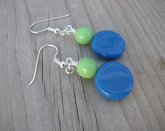 Blue Green Glass Beaded Earrings