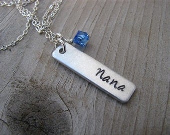 Nana Necklace-brushed silver rectangle with "Nana" and an accent bead of choice- Personalized Gift