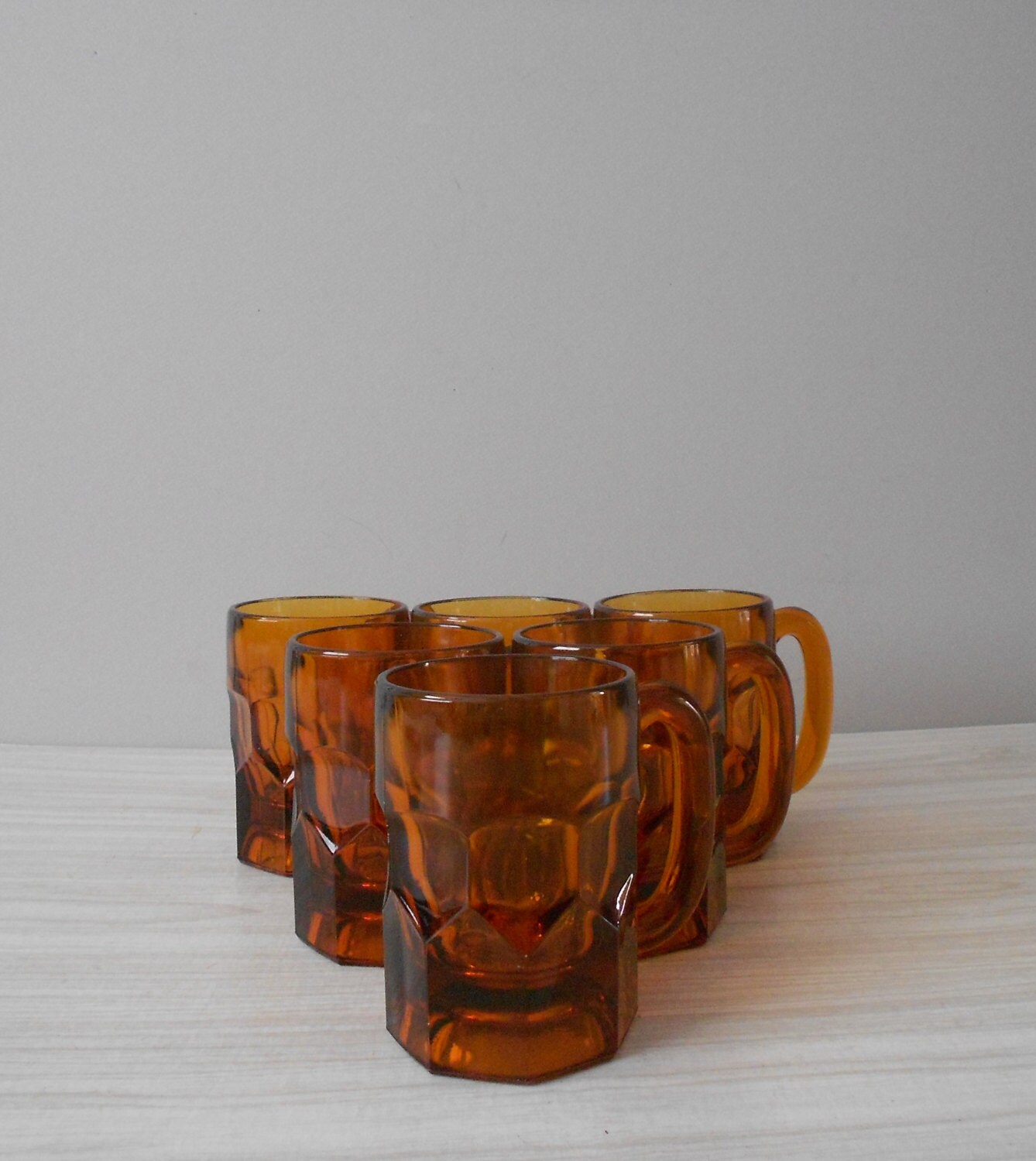 thick heavy amber glass beer mugs / set of 6