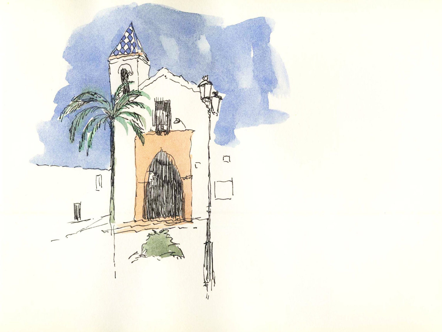 Spain WatercolorMarbella's churchspanish paintingart