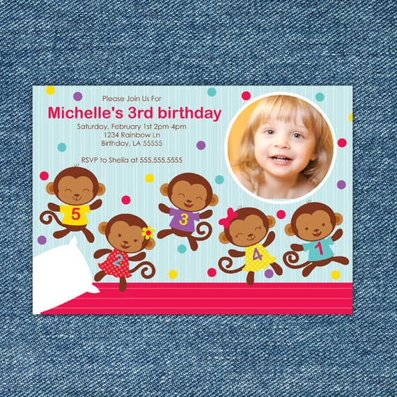 Five Little Monkeys Jumping on the Bed Birthday Invitation - Monkey Birthday Invitation Printable - Boy 1st Birthday Party - 2nd Birthday Il_570xn