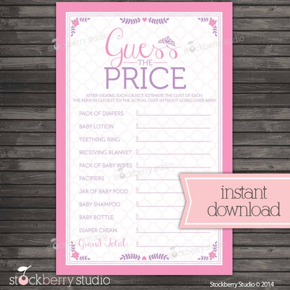 game baby price shower the guess Instant Princess  Shower The Game is Price Baby Right Printable