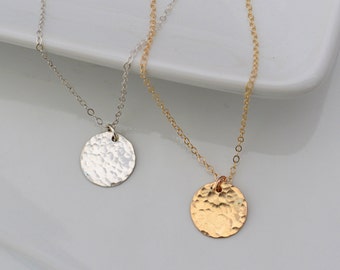 Hammered Gold Or Silver Disc Necklace, 1 2 3 4 5 6 Circle Tag, Simple Minimalist Jewelry, Layering Necklace, Mom Necklace, Everyday Necklace