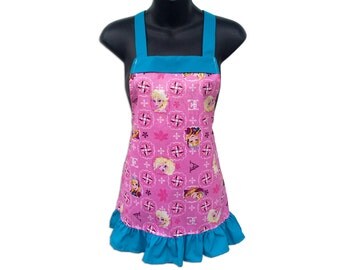 Frozen Sisters Glitter Kids Apron // Disney's Frozen Kids Apron // Frozen Pink Glitter // Elsa, Anna // Size 4-6-8-Young Adult